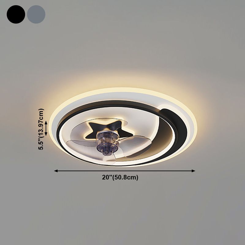Moderne Metall Deckenventilator Lampe Cartoon LED Flush Mount Leuchte mit klarer Lüfterklinge