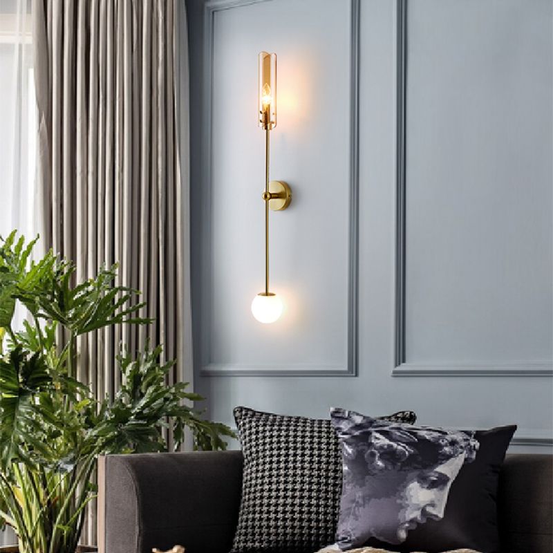 Glass Wall Lighting Contemporary 2 Lights Gold Sconce Lamp Fixture for Living Room