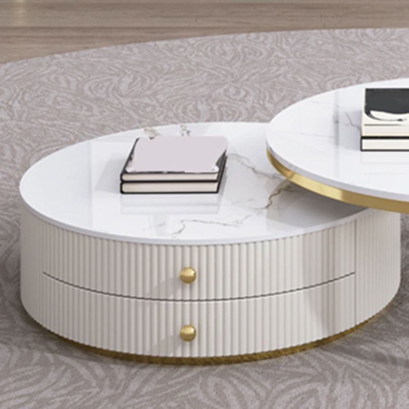 Slate Round Coffee Table Glam Nesting Coffee Table Set with Drawers