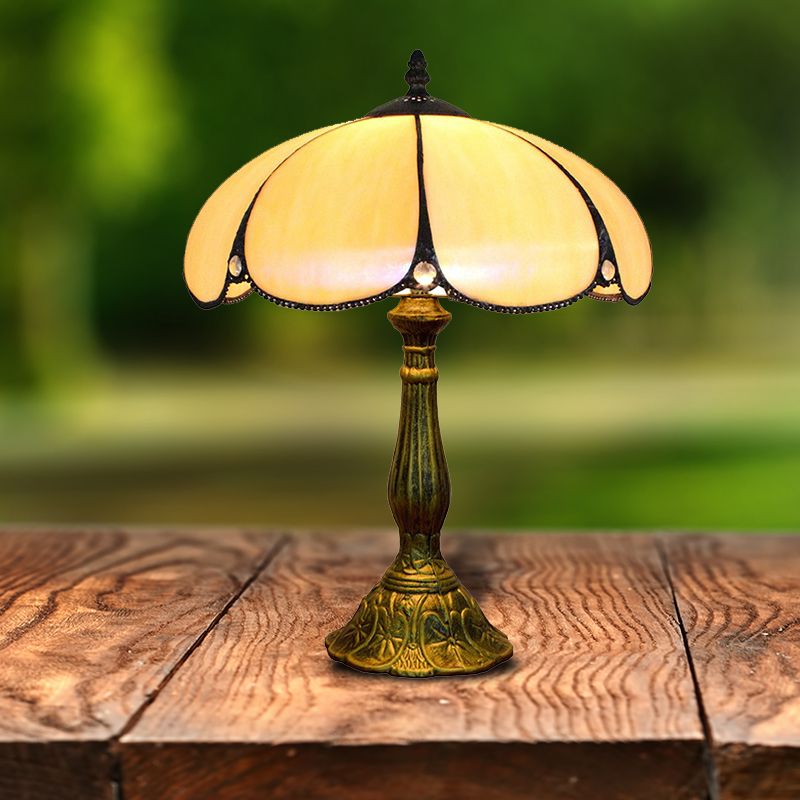 Petal Table Lighting Tiffany Rustic 1 Light Beige Glass Indoor Standing Light for Bedside