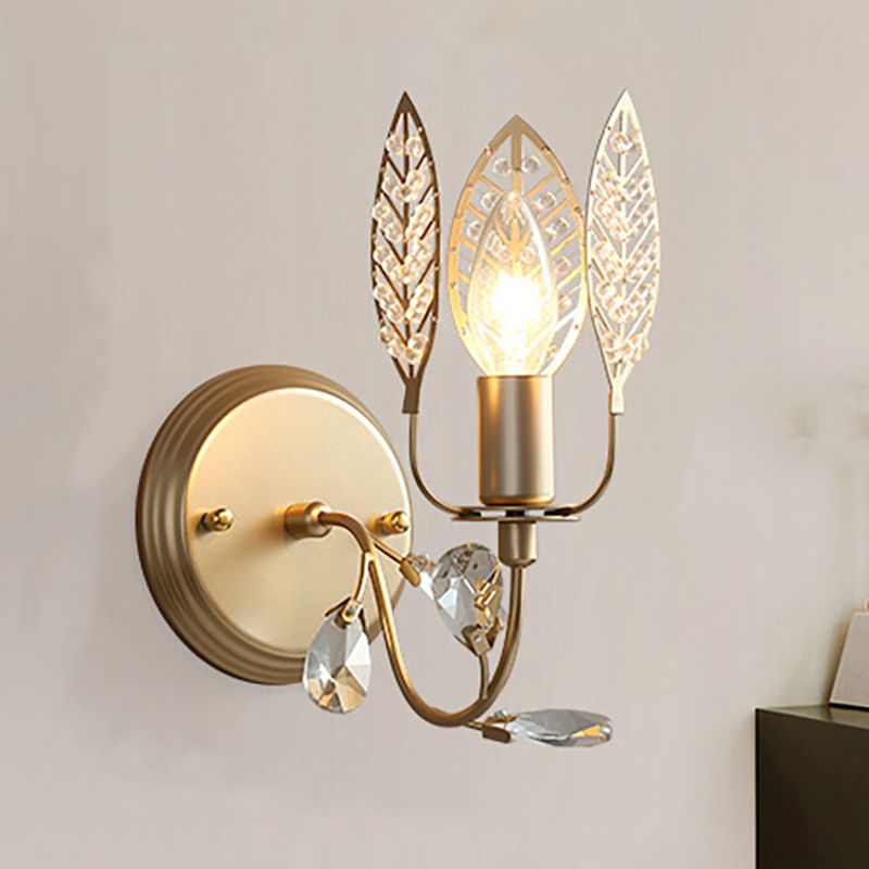 Modernism 1 Light Sconce Light with Crystal Leaf Bronze Branch Wall Mounted Light for Bedroom