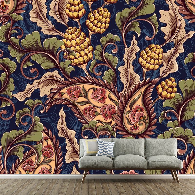 Boho Paisley Botanics Mural Decal Brown Stain Resistant Wall Decoration for Home