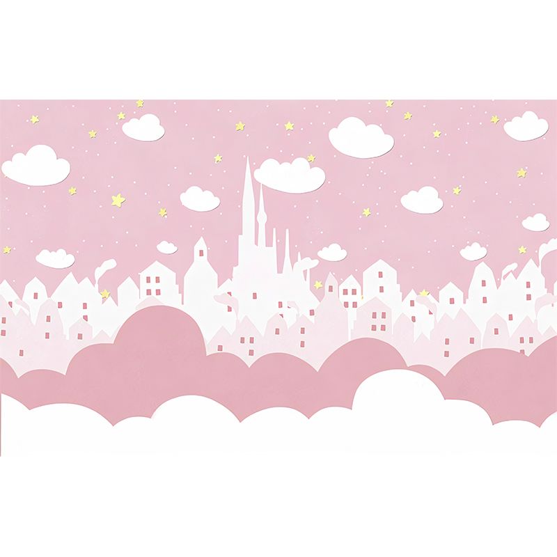 Extra Large Castle Wall Decor in Pink Non-Woven Fabric Wall Mural for Girl, Custom-Printed