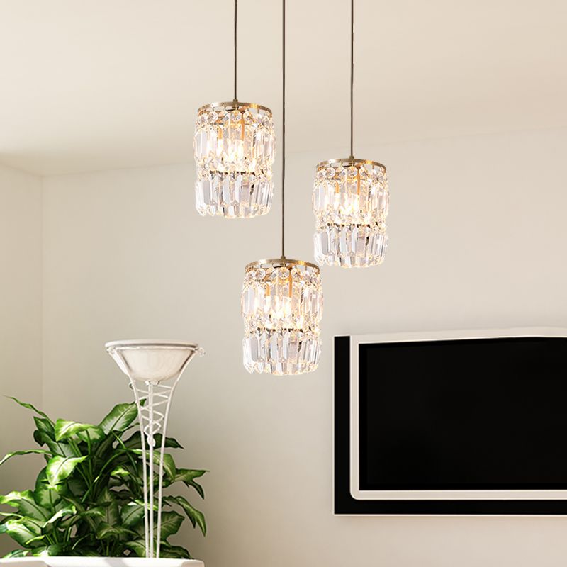 Crystal de cylindre multiples suspendus à 3 bulbs modernes Finis de finition de la lampe pendentielle avec canopée linéaire / ronde