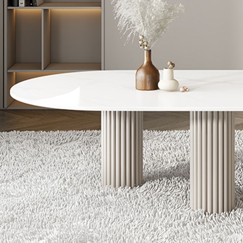 Glass Top Dining Table Modern Oval Indoor Dining Table with 3 White Legs