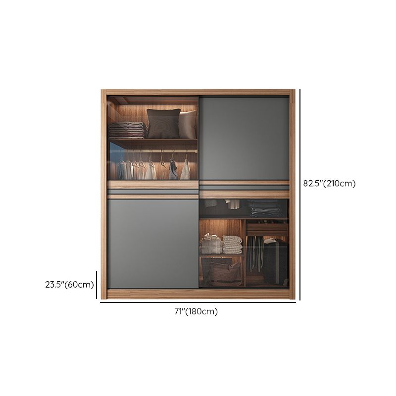 Brown and Gray Storage Cabinet Modern Sliding Door Cabinet with Drawers