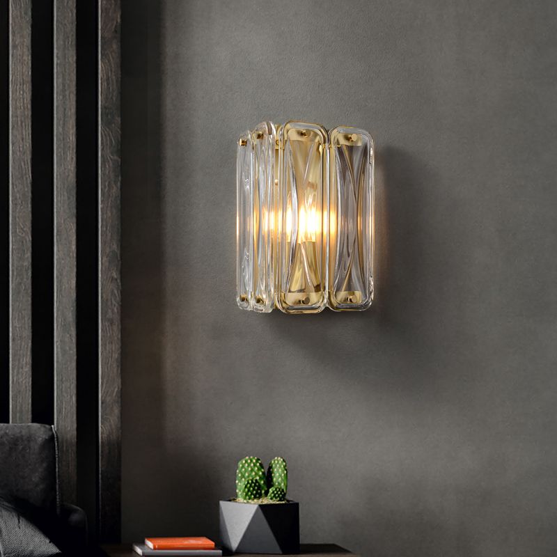 Modern Wall Sconce Metal Geometric Shape Wall Light with Glass Shade for Bedroom