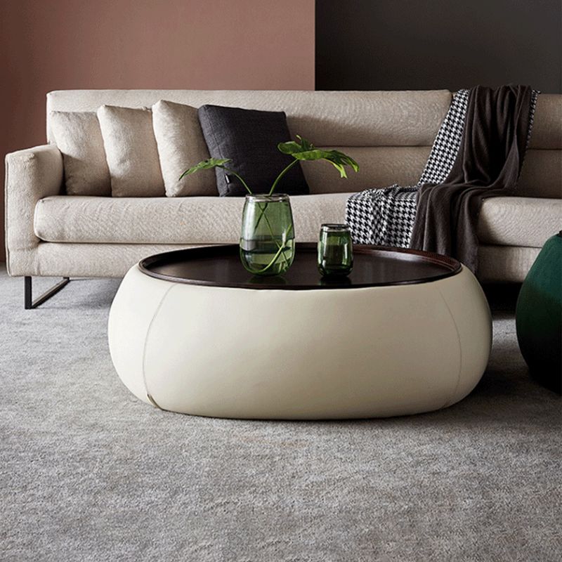 Modern Green/Orange/White Wood Round Pedestal Coffee Table with Storage