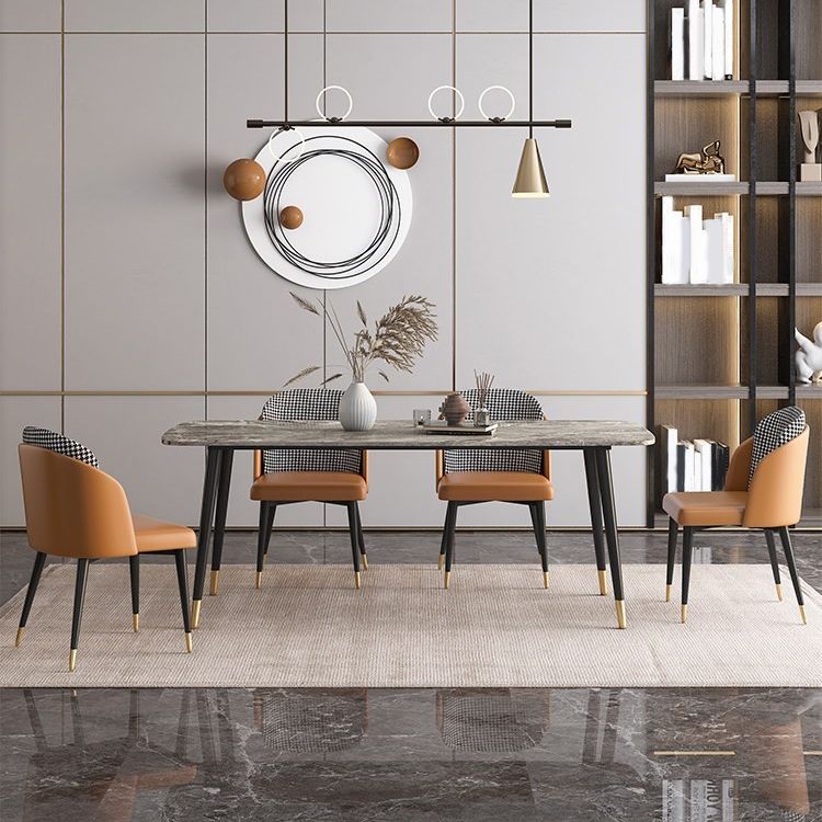 Nordic 1/2/3/5/7 Pieces Dining Set with Sintered Stone Table and Leather Chairs Dining Set