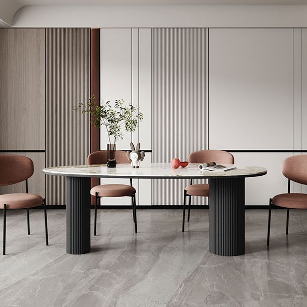 Sintered Stone Top Dining Table Oval Table with Metal Base and 3 Legs