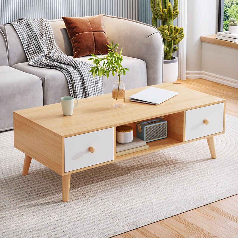 16.5"H Modern 4 Legs Wooden Base Rectangular Top Coffee Table with Storage