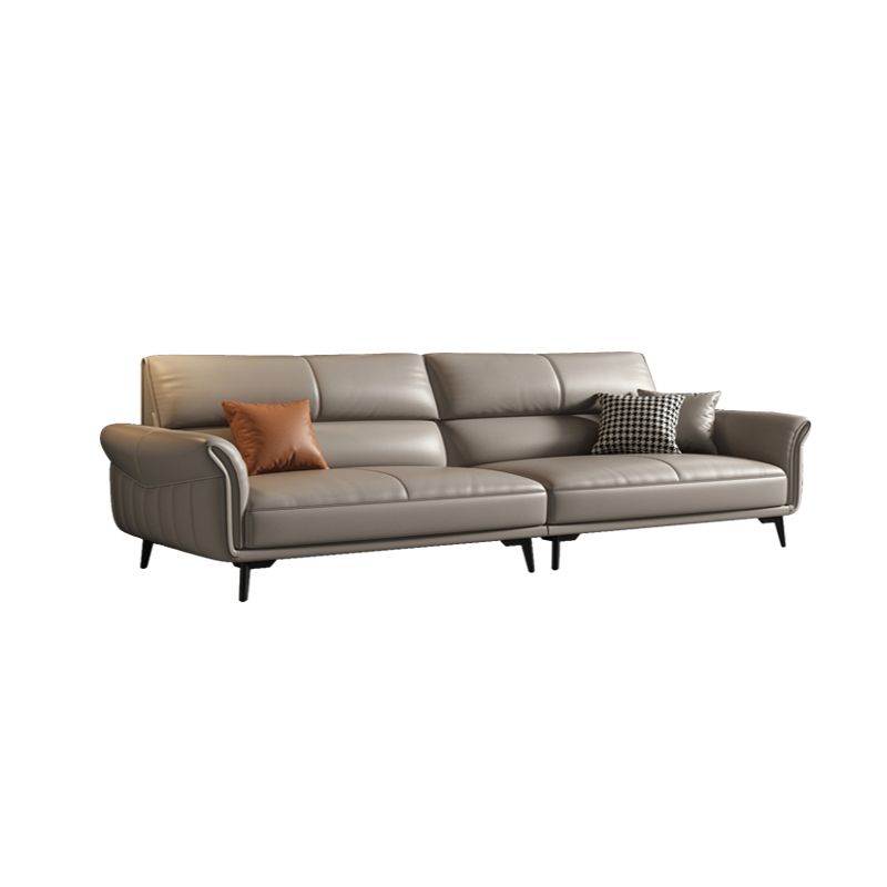 Genuine Leather Flared Arm Sofa Mid-Century Modern Sofa in Gray of 37.4" High