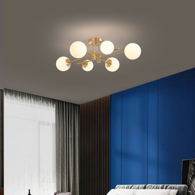 Glass Bubble Semi Mount Lighting Minimalist Style Semi Flush Ceiling Light in Gold