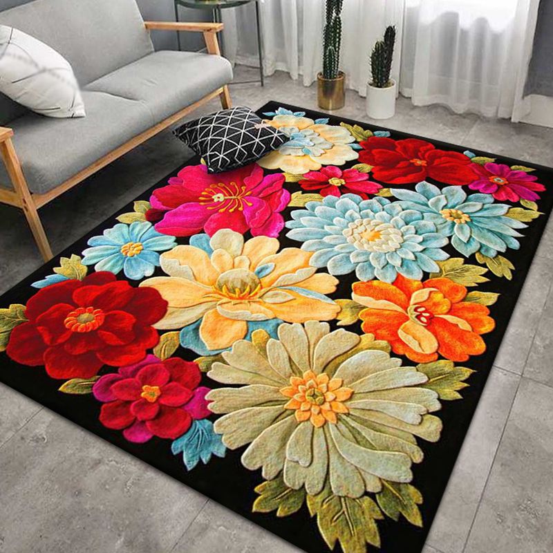 Natural Floral Printed Rug Trendy Polyester Area Rug Non-Slip Backing Carpet for Living Room