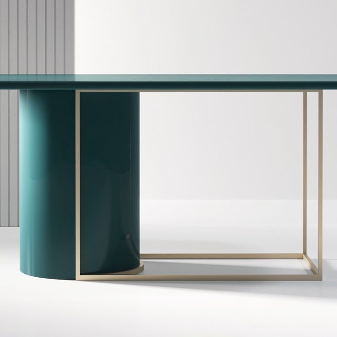 Modern Pine Wood Table in Green for Restaurant Rectangle Dining Table with Trestle Base