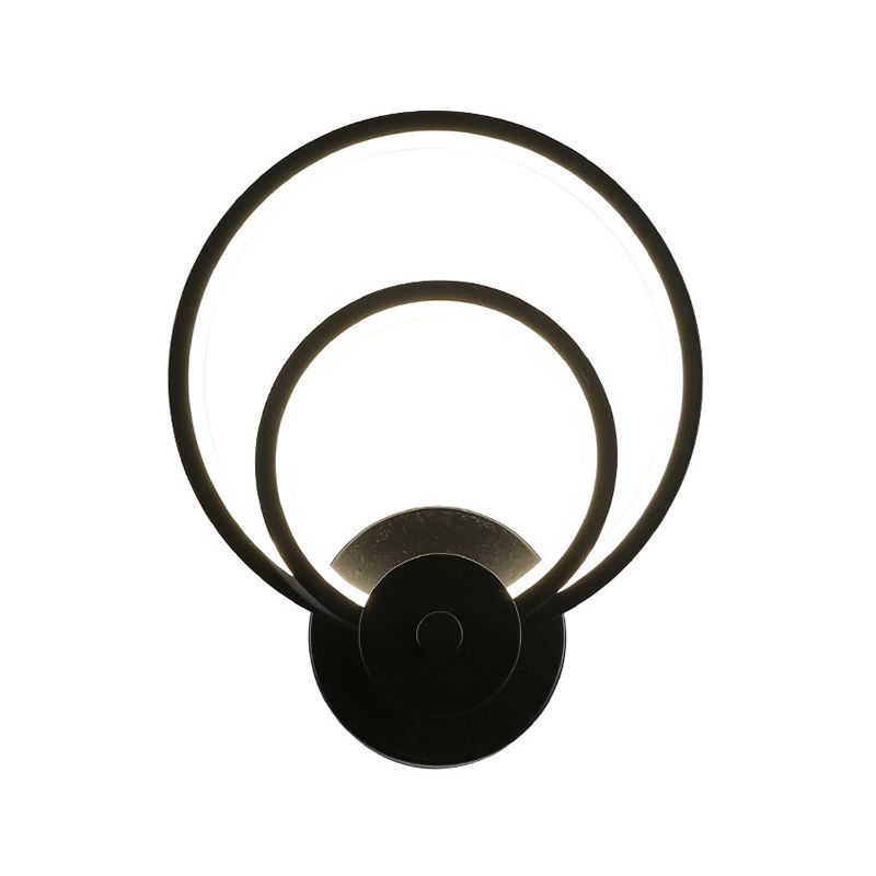 LED Bedroom Sconce Light Fixture Minimalist Black Wall Lighting with Circle Metal Shade