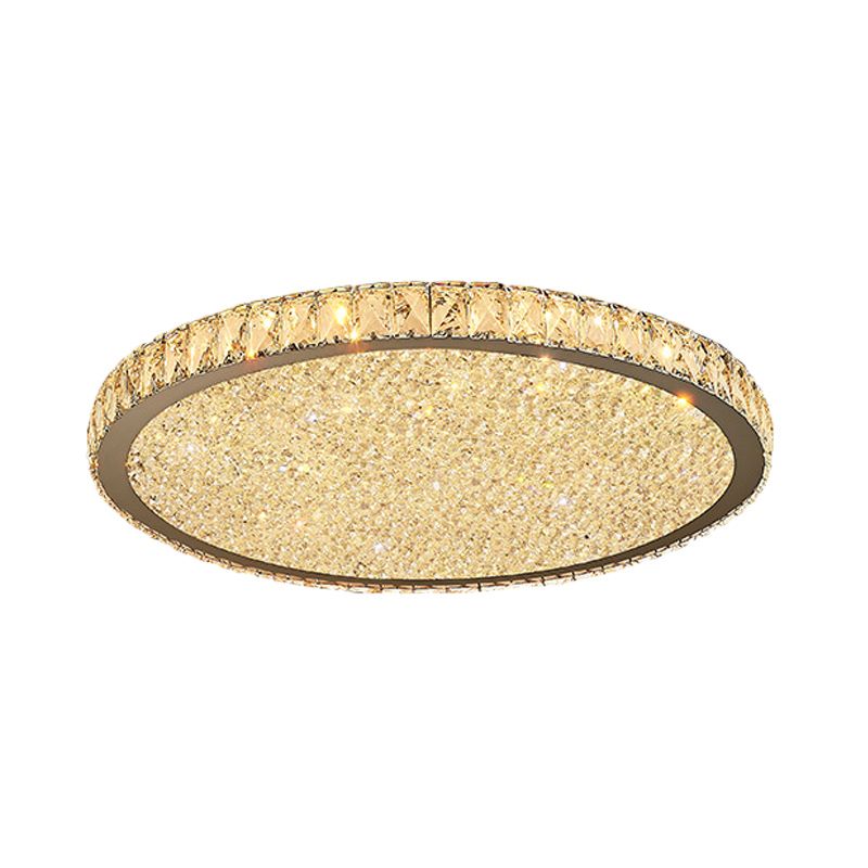 Plafonnier circulaire moderne à 1 lumière en cristal clair/ambre de 8,5"/14"/18" de large, luminaire de plafond à LED en lumière chaude/blanche
