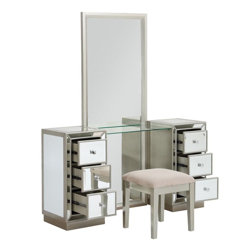 Sliver Glass Vanity Set 15.74" Wide Make-up Vanity with 6 Storage Drawers