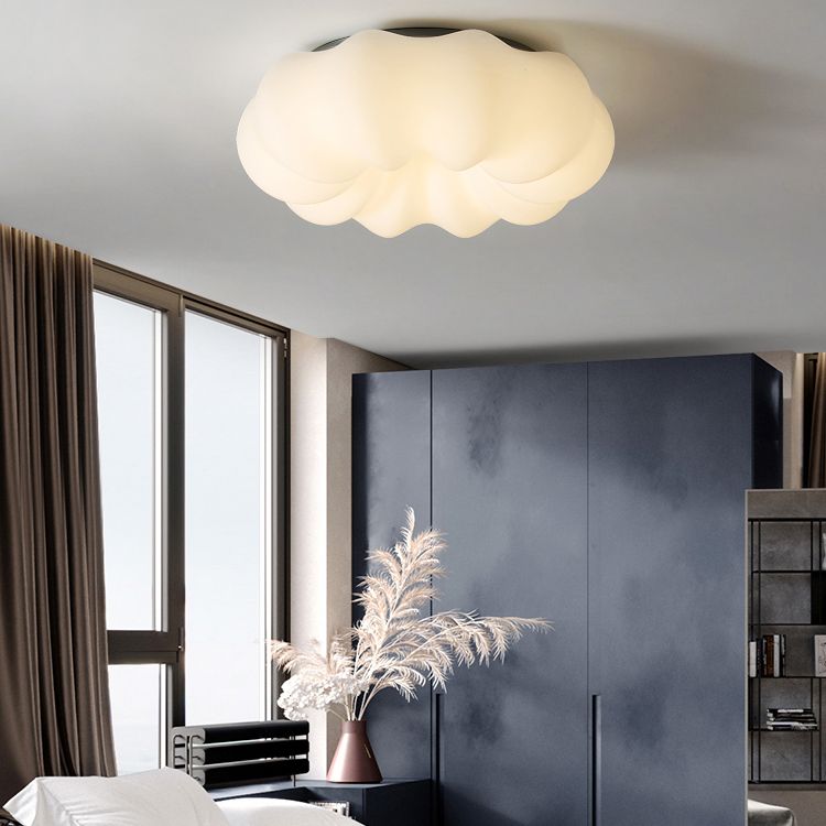 Modern Metal Flush Mount Pumpkin Shape Ceiling Light with Plastic Shade for Living Room