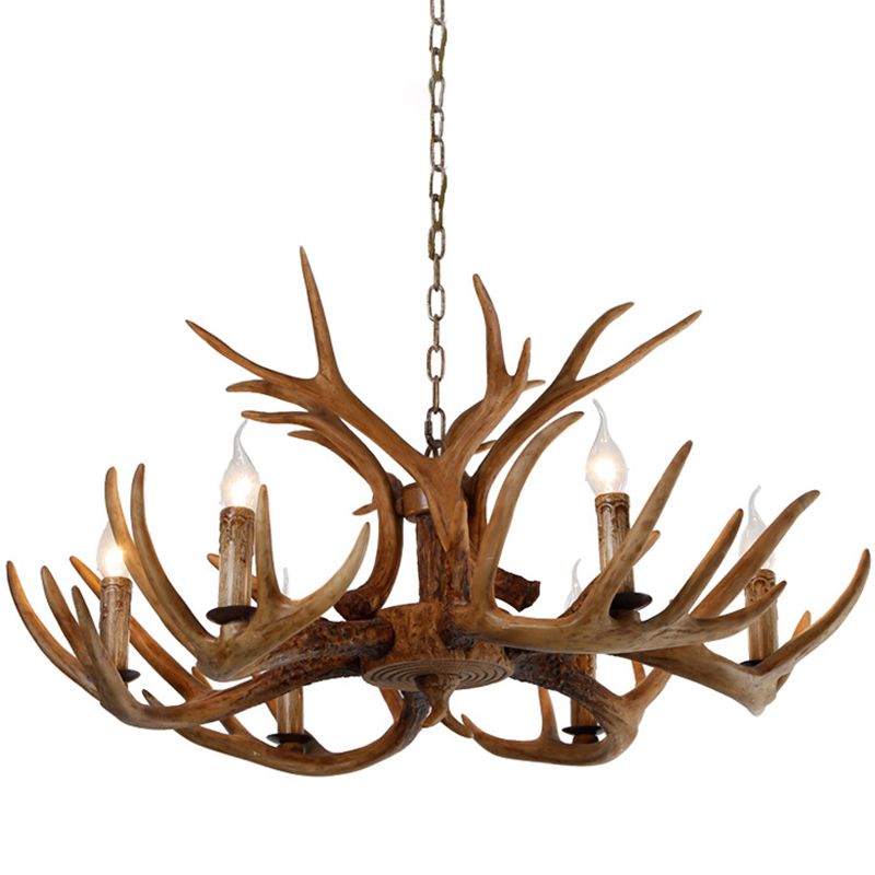 6-Light Antler Pendant Light in Traditional Vintage Style Sputnik Resin Chandelier for Interior Spaces