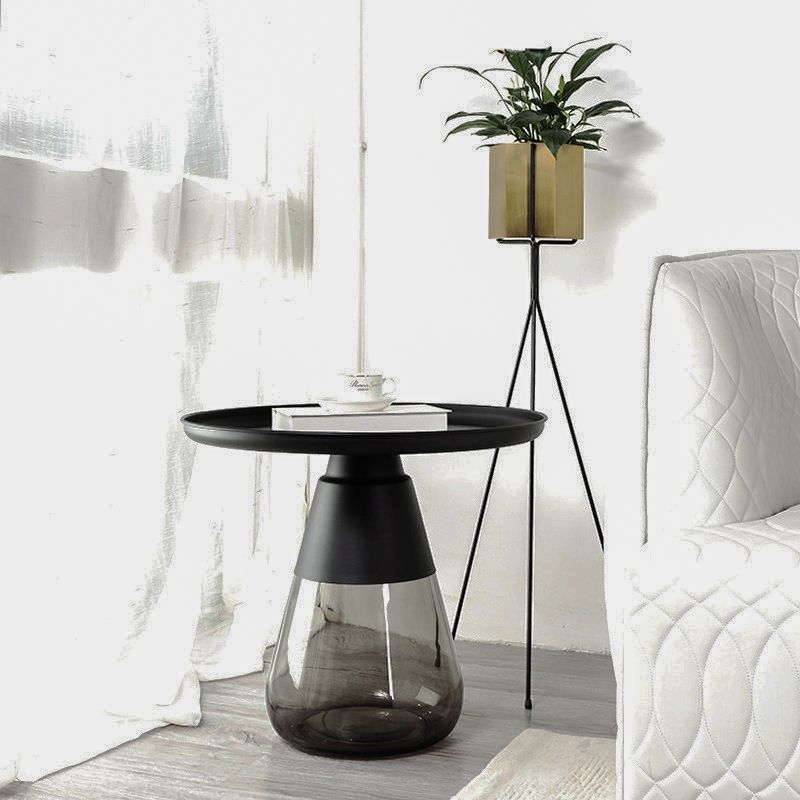 Modern Style Black/gold Metal Countertop Glass Base Green/grey Round Side Table