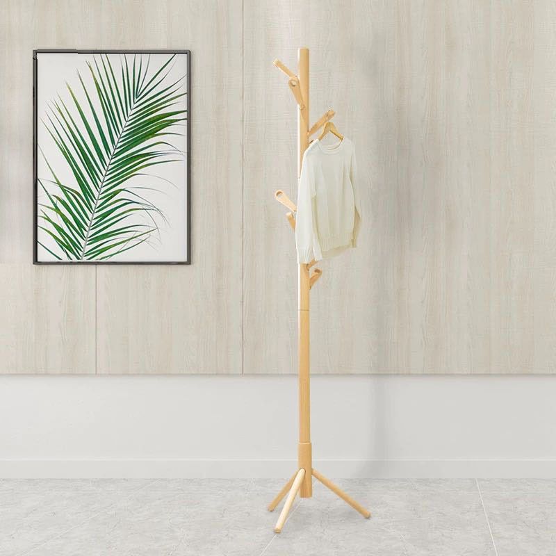 Modern Style Coat Rack Solid Pine Wood Free Standing Hooks Design Coat Rack