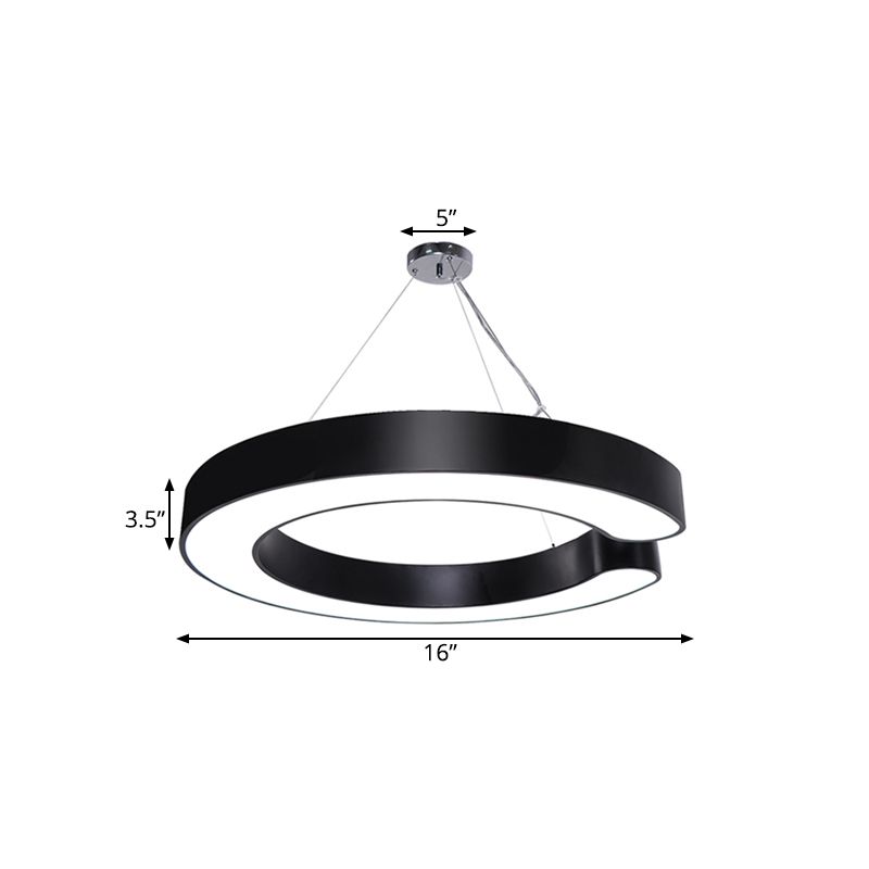 19.5"/23.5"/31.5" Wide C Shape Hanging Lighting Minimalist Metal Led White/Black Ceiling Pendant Lamp in White/Warm/Natural Light