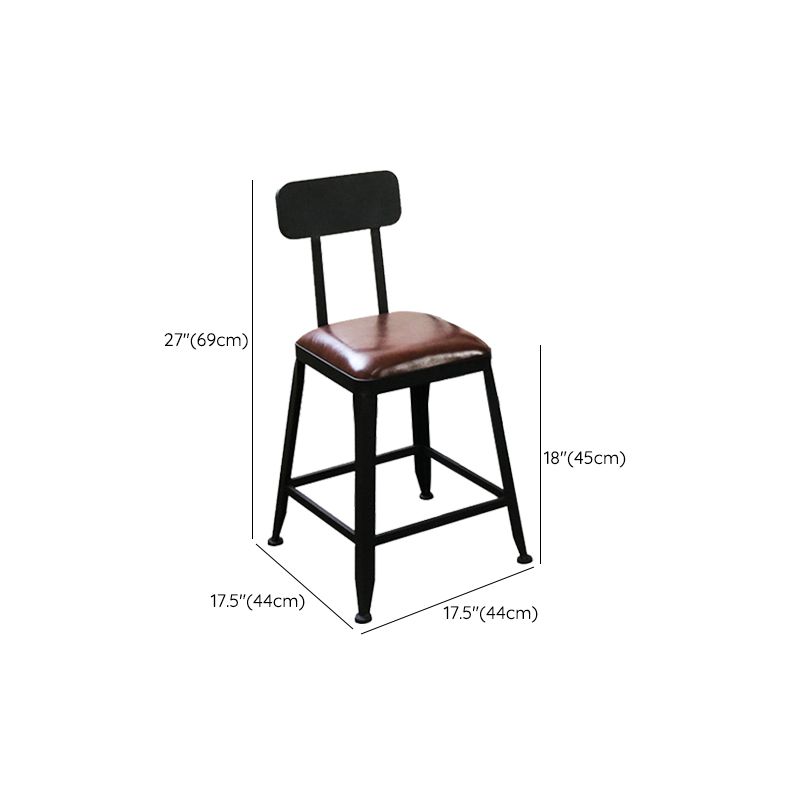 Industrial Faux Leather Dining Stool Low Back Bar Stool with Cushion