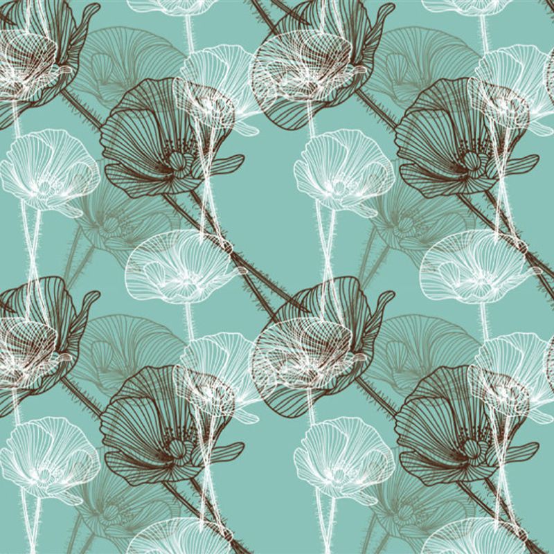 Contemporary Flower Blossom Wall Mural Non-Woven Waterproofing Blue Wall Art for Playroom