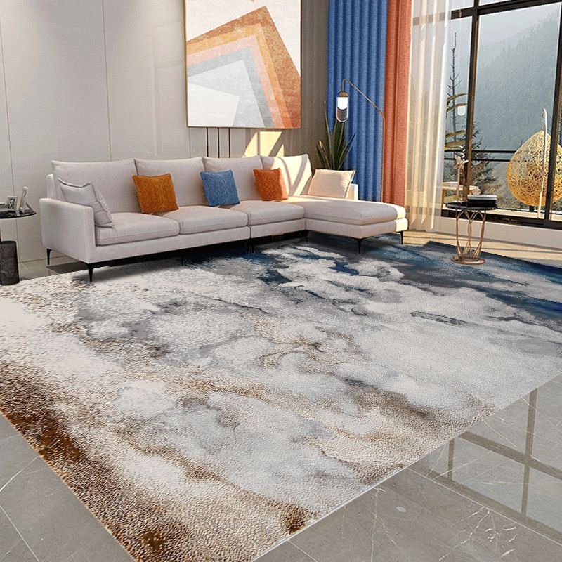 White Graphic Rug Polyester Modern Rug Stain Resistant Rug for Home Decoration
