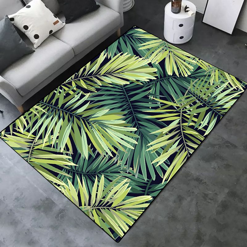 Black Tone Nordic Indoor Rug Polyester Plants Print Carpet Non-Slip Backing Rug for Home Decoration