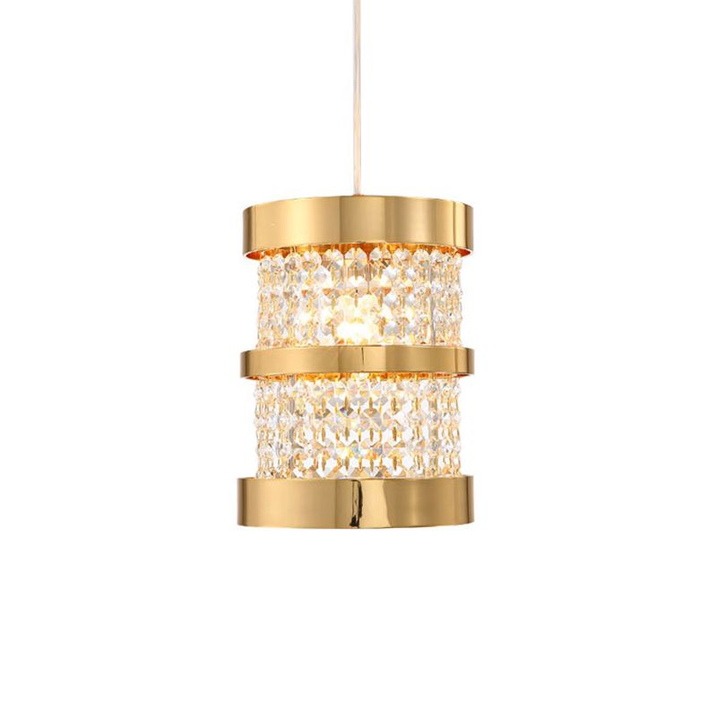Black/Gold Cylinder Pendant Light Fixture Modernism Stylish Metal 1 Bulb Ceiling Light with Clear Crystal Beaded Strand
