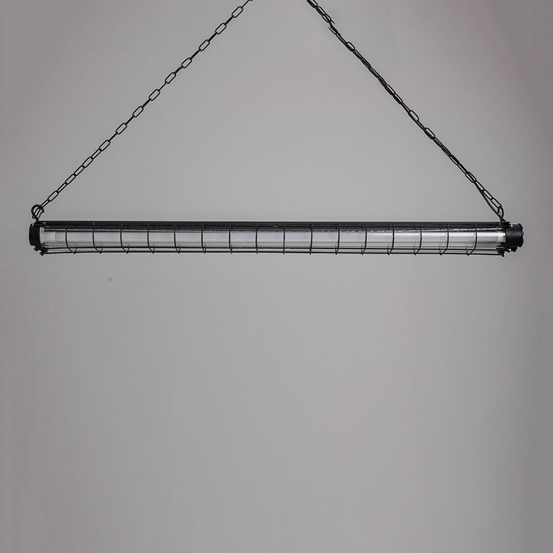 Black Metal Island Light Fixture Industrial Cylinder LED Hanging Lamp with Glass Shade