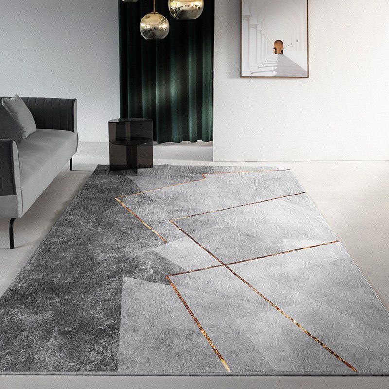Grey Modern Area Rug Geometric Pattern Polyester Area Carpet Stain Resistant Rug for Drawing Room