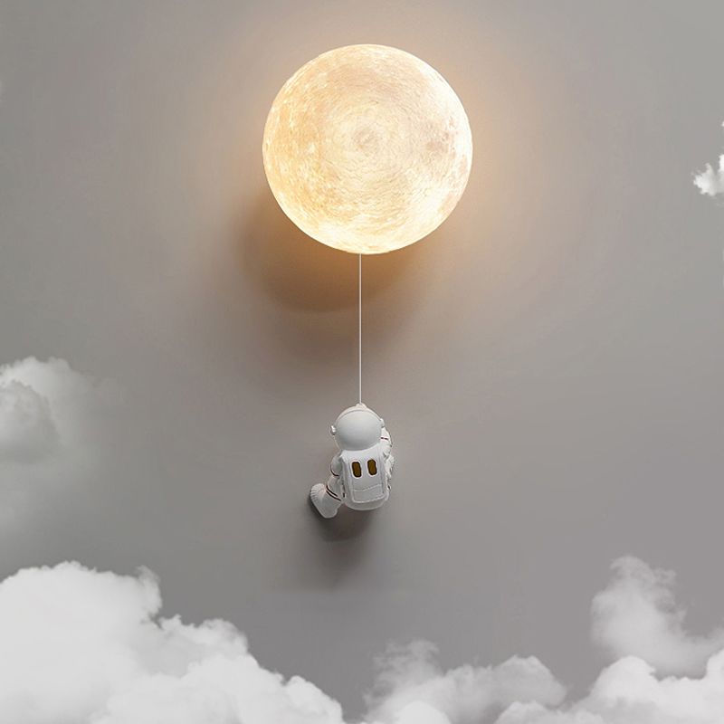 Kids Style 1 - Light Wall Sconce in White Moon Shape Resin and Iron Wall Light