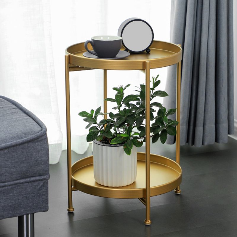 Mid-Century Tray Top End Table 20.3" Tall Iron Round Side Table with Shelf