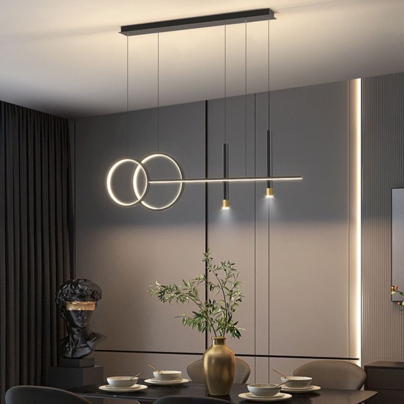 Post Modern Linear Kitchen Island Fixture in Gold / Black Aluminum LED Ceiling Pendant