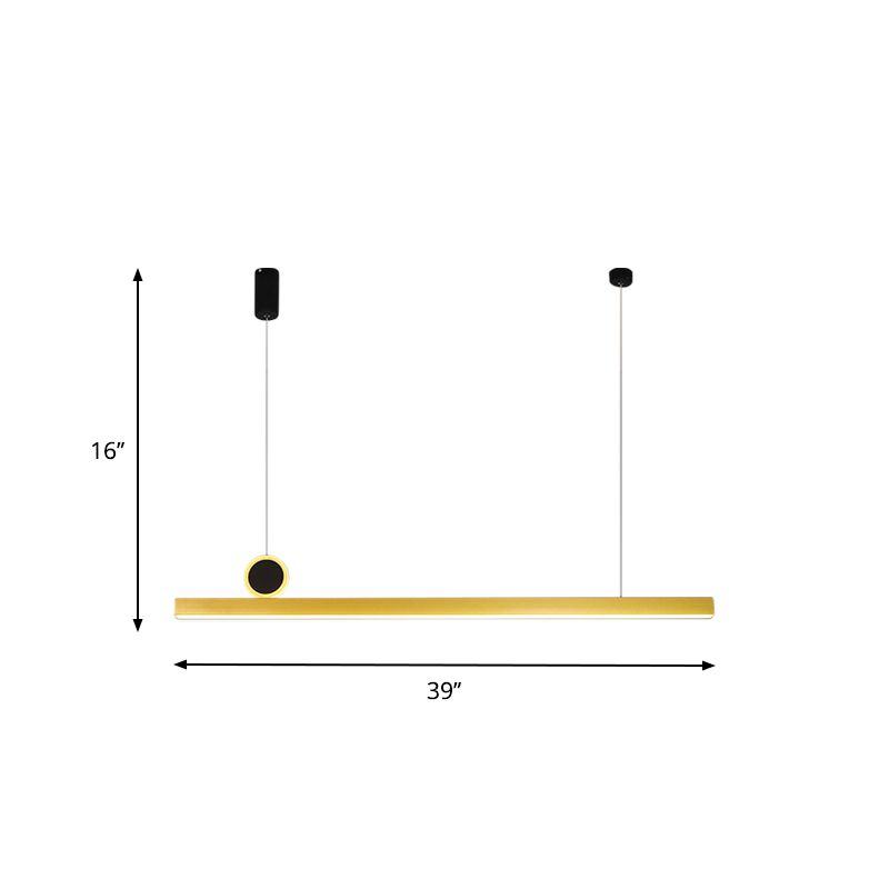 Stylish Minimalist Bar Shaped Pendant Metallic Dining Room LED Island Light Fixture in Gold, 39"/47" Wide