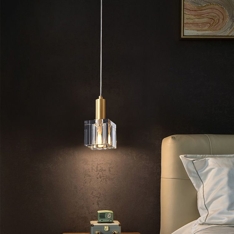 Luces colgantes colgantes de cristal de 1 luz Cubo transparente de lámparas colgantes para dormitorio