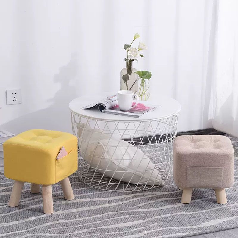 Modern Ottoman Fabric Upholstered Tufted Solid Color Pocket Square Ottoman with Chair Legs