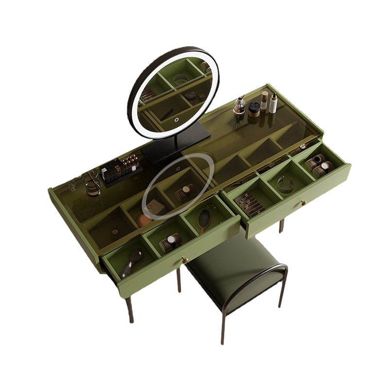 16.53" Wide Glass Makeup Counter Green Vanity Tables with 2 Storage Drawers