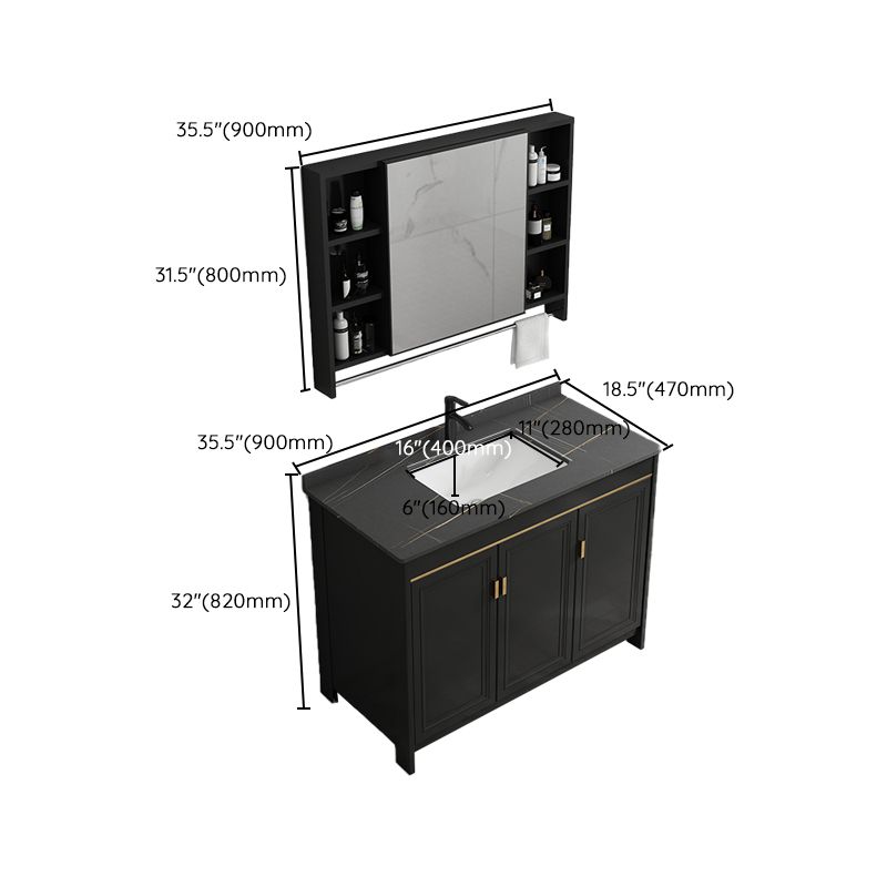 Black Bath Vanity Single Sink Metal Frame Mirror Vanity with Soft Close Door