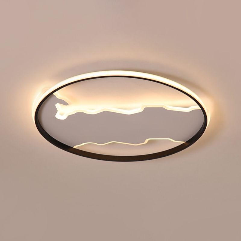 Thin Loop Acrylic Ceiling Lighting Nordic White LED Flush Mount Fixture in Warm/White Light with Zigzag Panel Inside, 16.5"/20.5" W