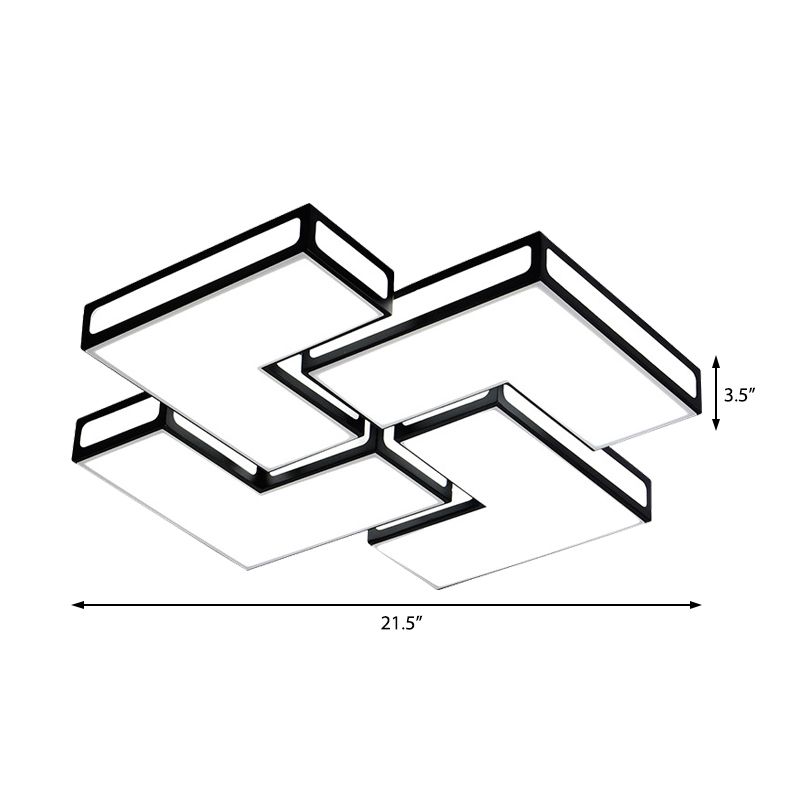 Lámpara de techo LED blanca/blanca y negra contemporánea de acrílico con luz empotrada cuadrada para dormitorio de adultos