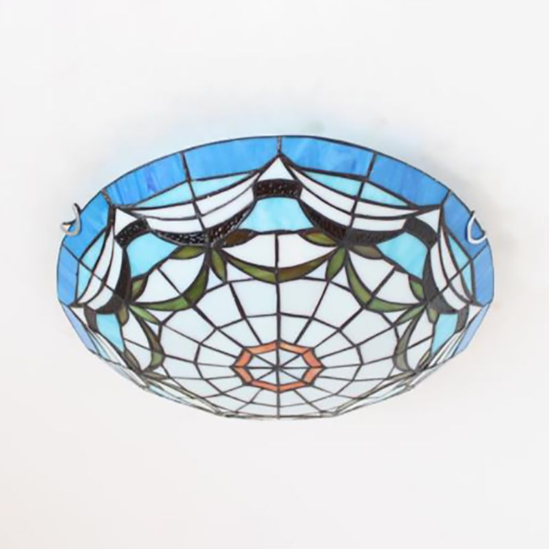 Plafonnier à bol nautique en verre d'art, 3 lumières, style Tiffany, pour salon