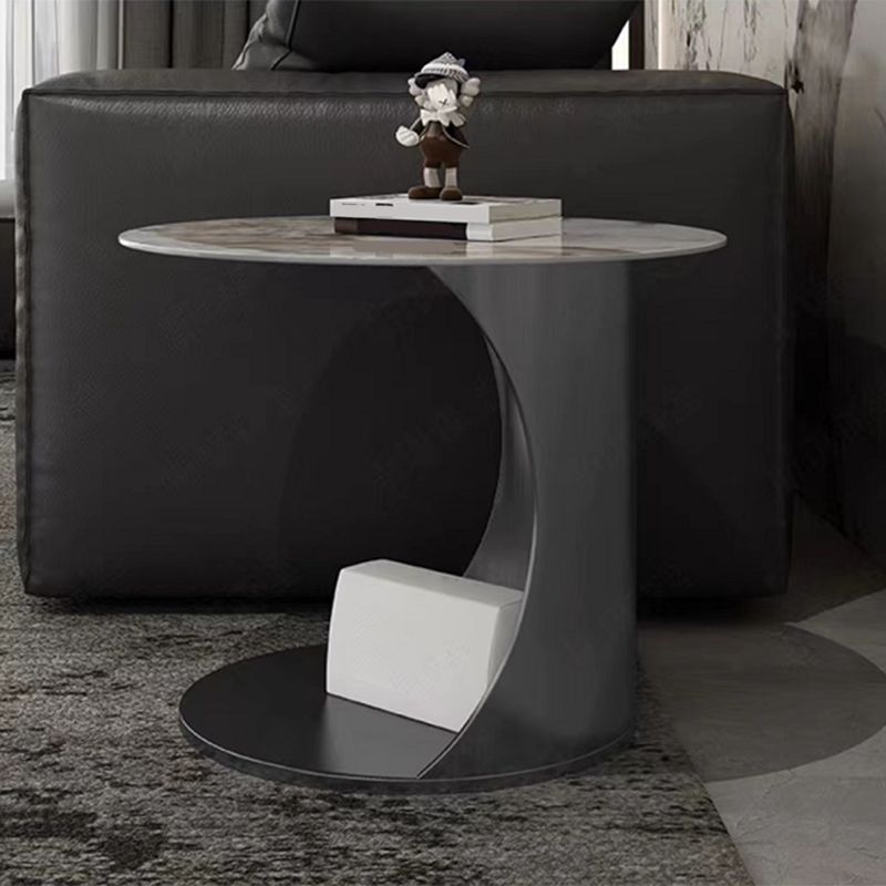 Contemporary Round Stone End Table Steel Abstract Side Table