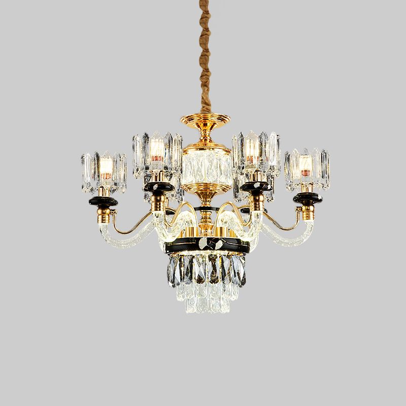 Lampadante a pendente a pendente del cerchio oro tradizionale rettangolo cristallino 6/8 lampadine sospensione soggiorno