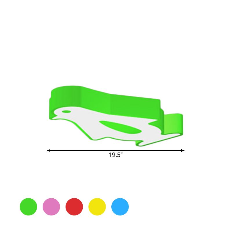 Penguin LED Flush Mount Lighting Kids Metal Kindergarten Close to Ceiling Lamp in Red/Pink/Yellow