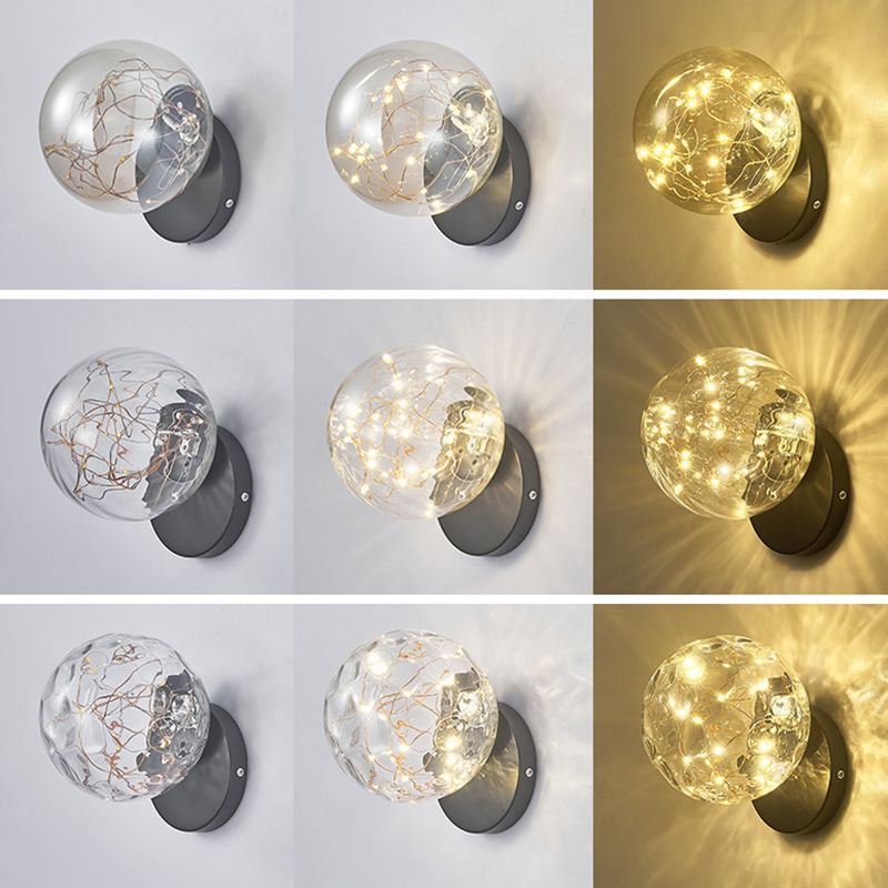 Transparent Glass Orb Mini Wall Lamp Nordic Style Creative LED Light Strings Bedside Light