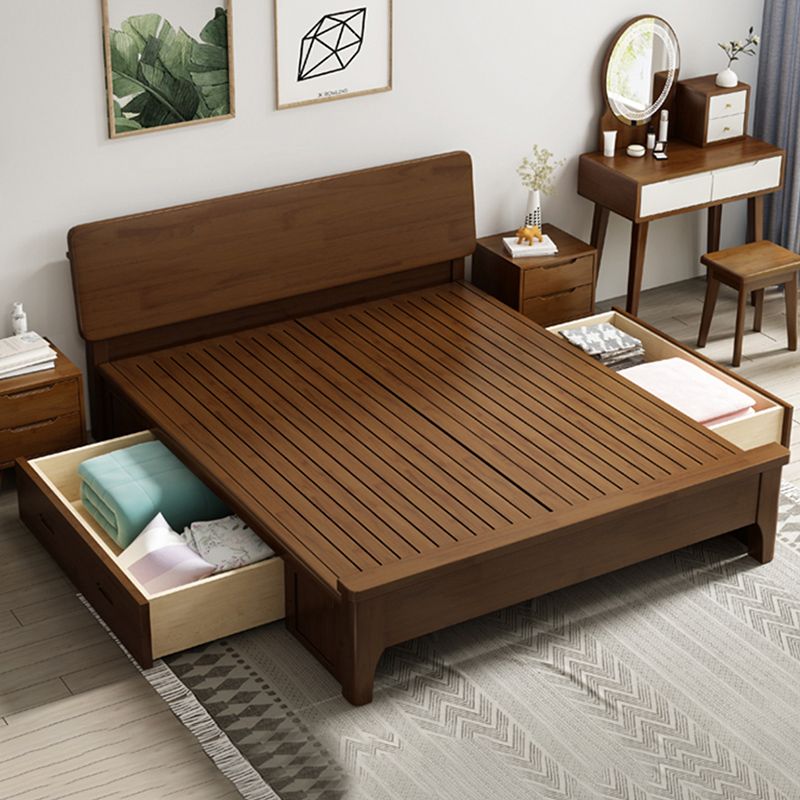 Traditional Wooden Standard Bed with Rectangular Headboard Bed
